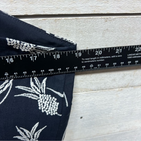 Ann Taylor Dress Womens 14 Blue White Linen Blend Halter Embroidered Pineapple - Picture 12 of 13